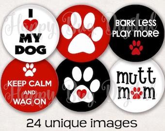 All About DOGS Digital Collage Sheet - 1.313 inch Round Circles for 1" Inch Buttons Magnets Badge Reels INSTANT DOWNLOAD