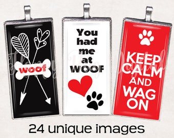 All About Dogs Graphics Digital Collage Sheet - 1" x 2" Domino Tile Size for Pendants INSTANT DOWNLOAD