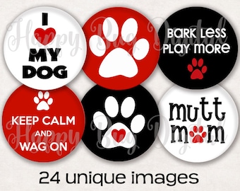 All About DOGS Digital Collage Sheet - 1.629 inch Round Circles for 1.25" Inch Buttons Magnets Badge Reels  INSTANT DOWNLOAD