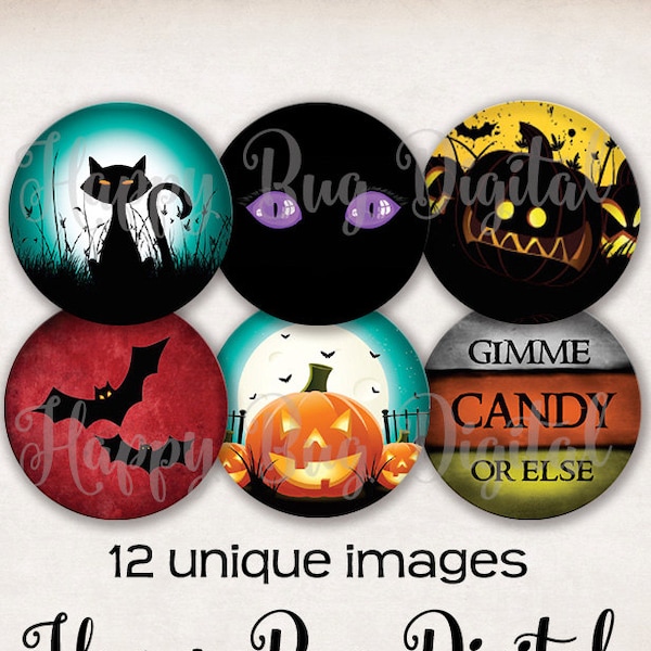 Halloween Digital Collage Sheet - 1.313 inch Round Circles for 1" Inch Buttons Magnets Badge Reels INSTANT DOWNLOAD