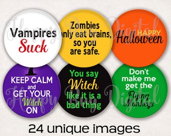 Halloween Sayings Digital Collage Sheet - 1.313 inch Round Circles for 1" Inch Buttons Magnets Badge Reels INSTANT DOWNLOAD