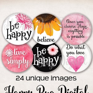 Sayings #1 Graphics Digital Collage Sheet - 1" Round Circles (Actual Size 1.06") for Pendants INSTANT DOWNLOAD