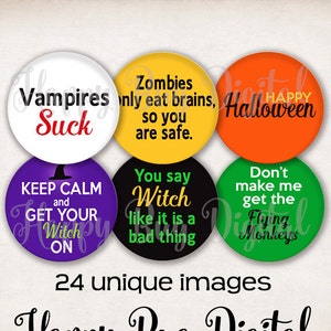 Halloween Sayings Digital Collage Sheet - 1.313 inch Round Circles for 1" Inch Buttons Magnets Badge Reels INSTANT DOWNLOAD