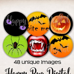 Halloween Digital Images 1 inch Circles - for Glass Tile Pendants, Magnets and Bottle Caps INSTANT DOWNLOAD