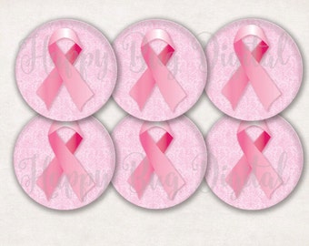 Breast Cancer Pink Ribbon Button Digital Collage Sheet - 3" Circles INSTANT DOWNLOAD