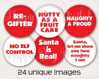 Humorous Christmas Sayings Digital Collage Sheet - 1.629 inch Round Circles for 1.25" Inch Buttons Magnets Badge Reels INSTANT DOWNLOAD