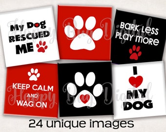 Alles über Hunde Digitale Collage Sheet - 7/8 Zoll Quadrate für Glasfliesenanhänger SOFORTIGER DOWNLOAD