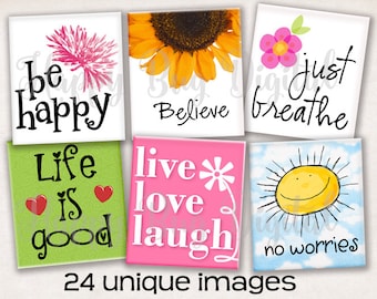 Happy & Fun Sprüche Grafiken Digital Collage Sheet - Scrabble Tile Größe für Anhänger - INSTANT DOWNLOAD