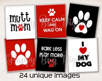 All About DOGS Digital Collage Sheet - Scrabble Size for Tile Pendants or Magnets .75 x .83" INSTANT DOWNLOAD