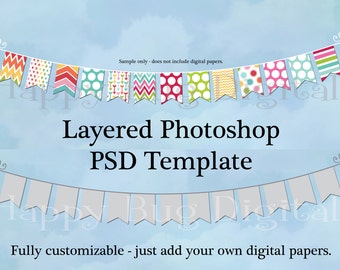 pennant flag garland photoshop template bunting pendant etsy