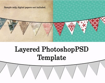 pennant flag garland photoshop template bunting pendant etsy
