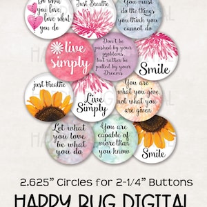 SAYINGS #1 Digital Collage Sheet - 2.625&quot; Circles for 2-1/4&quot; Inch Buttons  INSTANT DOWNLOAD
