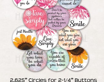 SAYINGS #1 Digital Collage Sheet - 2.625" Circles for 2-1/4" Inch Buttons  INSTANT DOWNLOAD