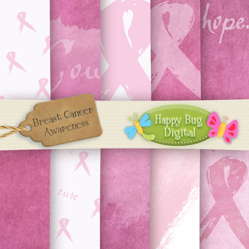 Breast Cancer Awareness Digital Paper Pack 10 Sheets Commercial Use OK