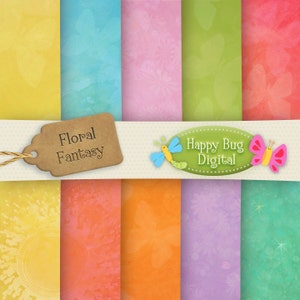Floral Fantasy 10 Colors Digital Paper Pack Commercial Use OK - INSTANT DOWNLOAD
