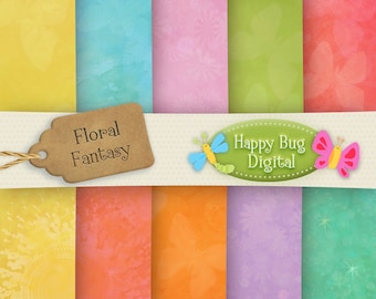 Floral Fantasy 10 Colors Digital Paper Pack Commercial Use OK - INSTANT DOWNLOAD