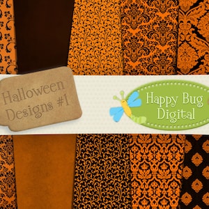 Halloween Digital Paper Pack Orange & Black Damast 10 Blatt kommerzielle Nutzung OK - INSTANT DOWNLOAD