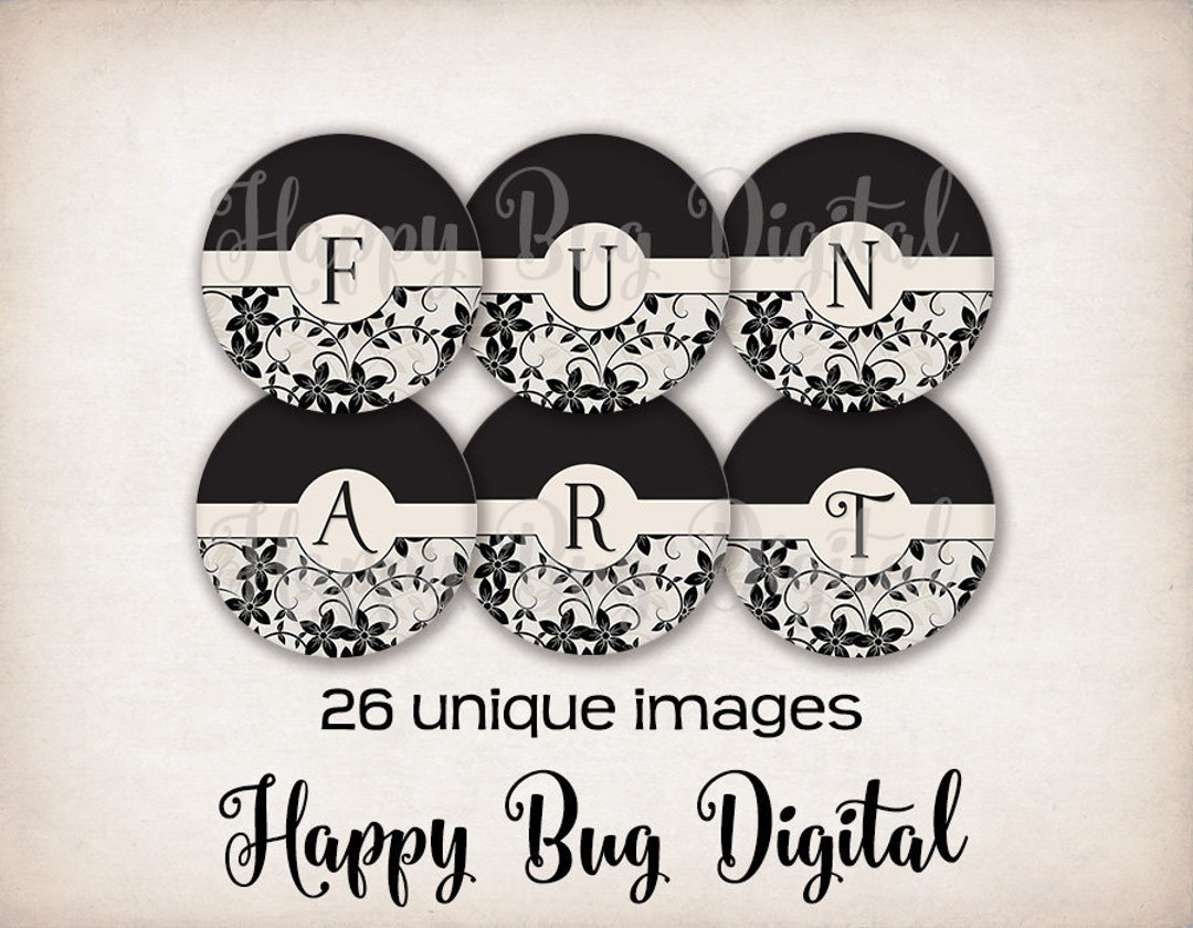 Damask Alphabet Digital Collage Sheet - 1.313 Inch Round Circles for 1 ...