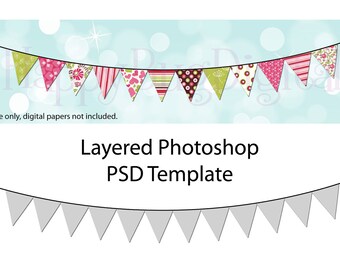 Wimpelkette Photoshop Vorlage Bunting Anhänger - INSTANT DOWNLOAD