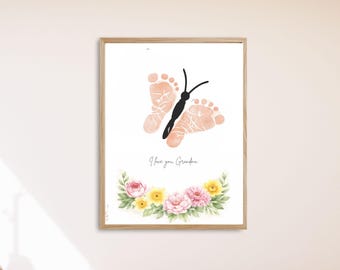 Butterfly Footprint Grandma Gift for Mother's Day, Birthday, Valentine's Day. Sentimental Keepsake from Grandbaby