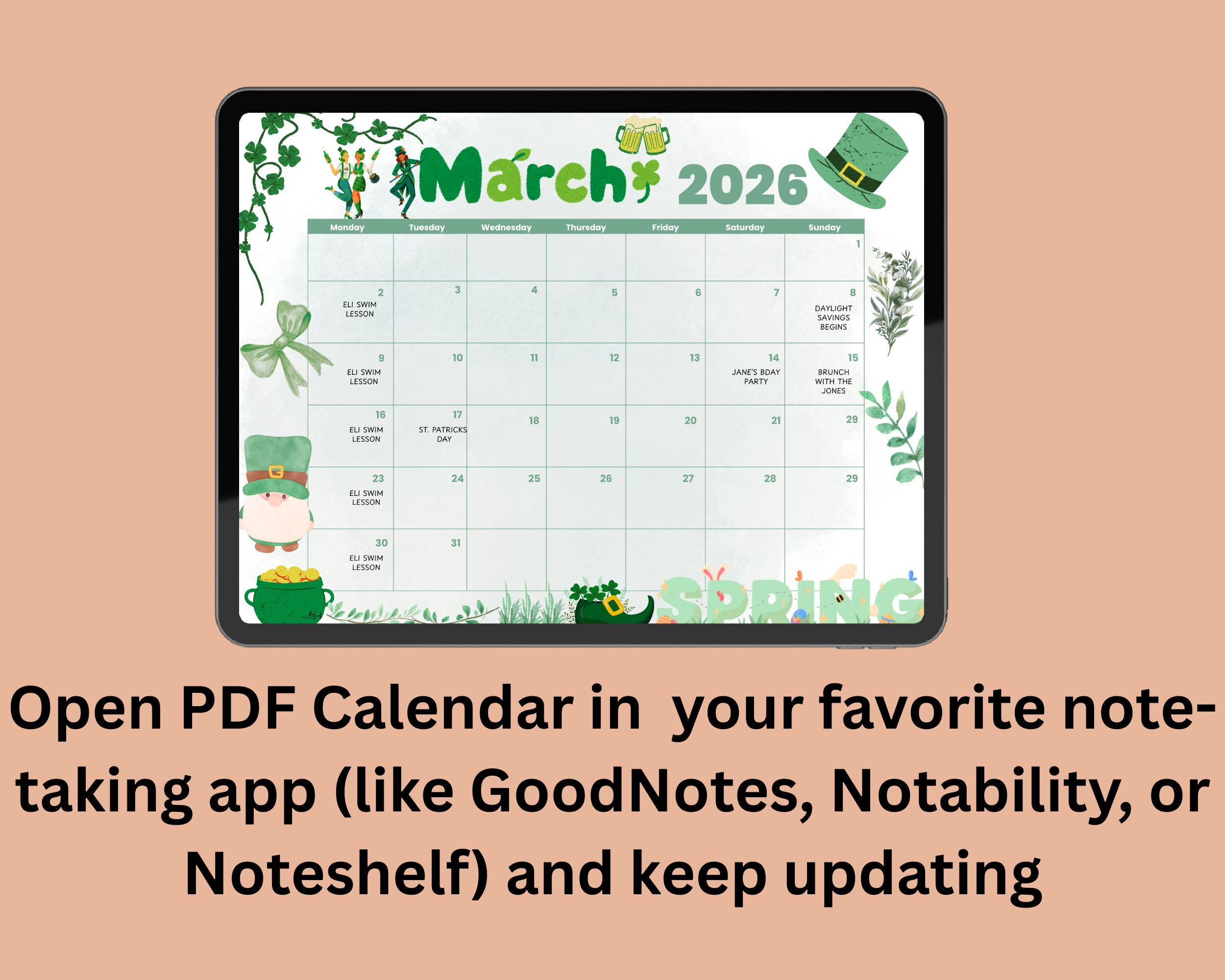 Editable March 2026 Calendar, Printable Monthly Planner (digital ...