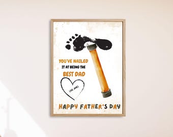 Father's Day hammer handprint footprint art. Father's Day digital designs: baby & toddler; sentimental keepsake gift for Dad.
