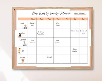 2026 Weekly Planner for family of five PDF Calendar (Printable & Editable Canva Template)