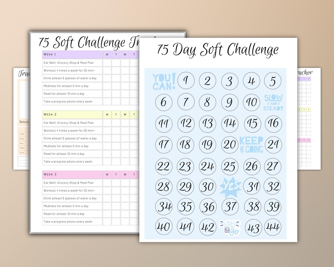 75 Soft Challenge Printable Tracker Editable: 75 Day Fitness Journal ...
