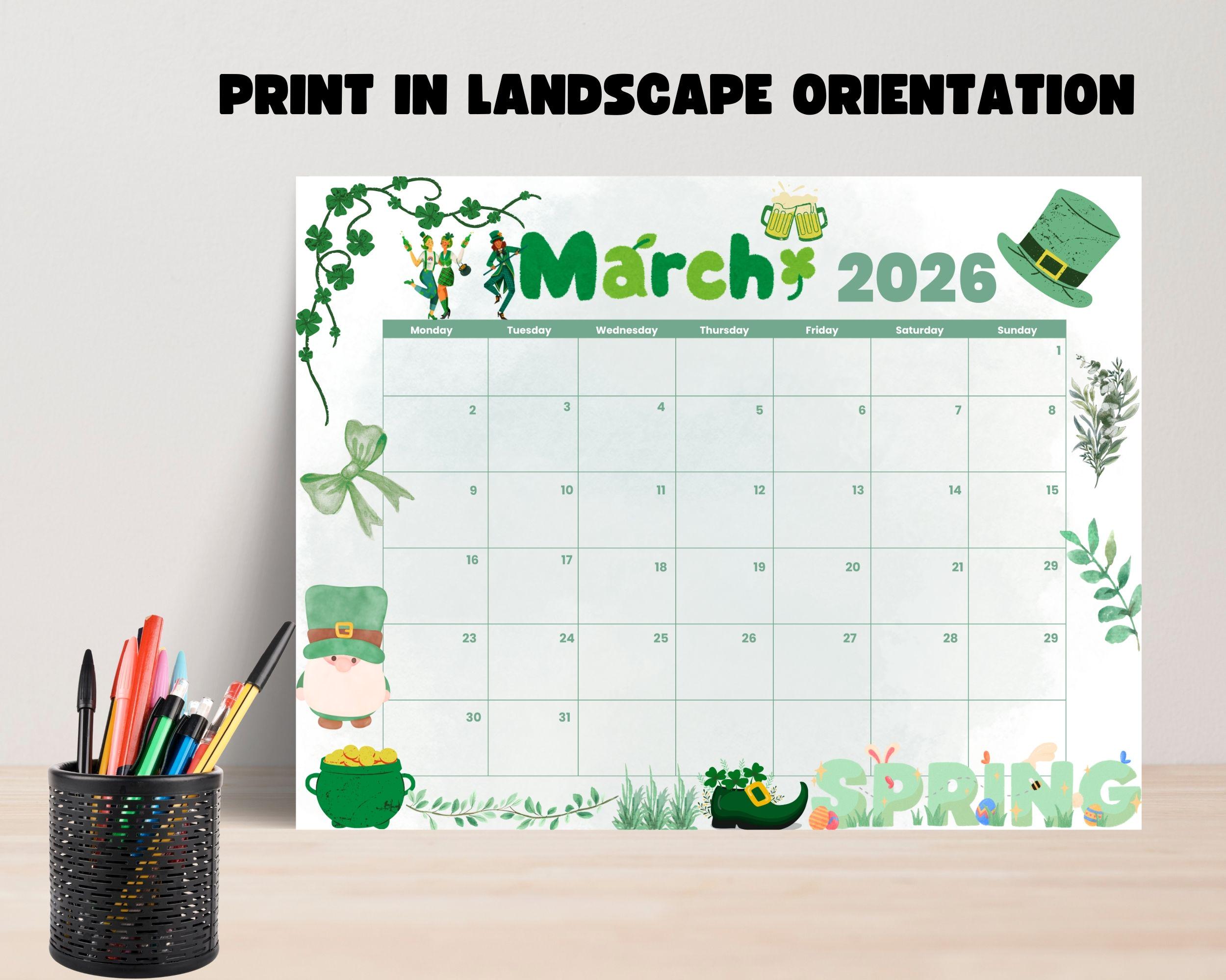 Editable March 2026 Calendar, Printable Monthly Planner (digital ...