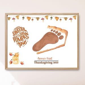 Baby&#39;s First Thanksgiving Footprint Art: Pumpkin Pie Keepsake (Personalized Printable PDF)