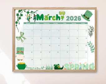 Calendário editável de março de 2026, planejador mensal imprimível (download digital, modelo CANVA)