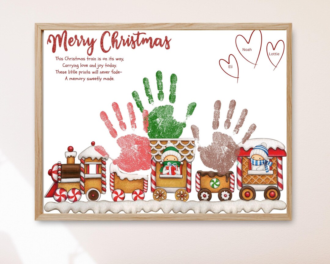 Gingerbread Train Handprint Christmas Card: Sibling Xmas Handprint ...