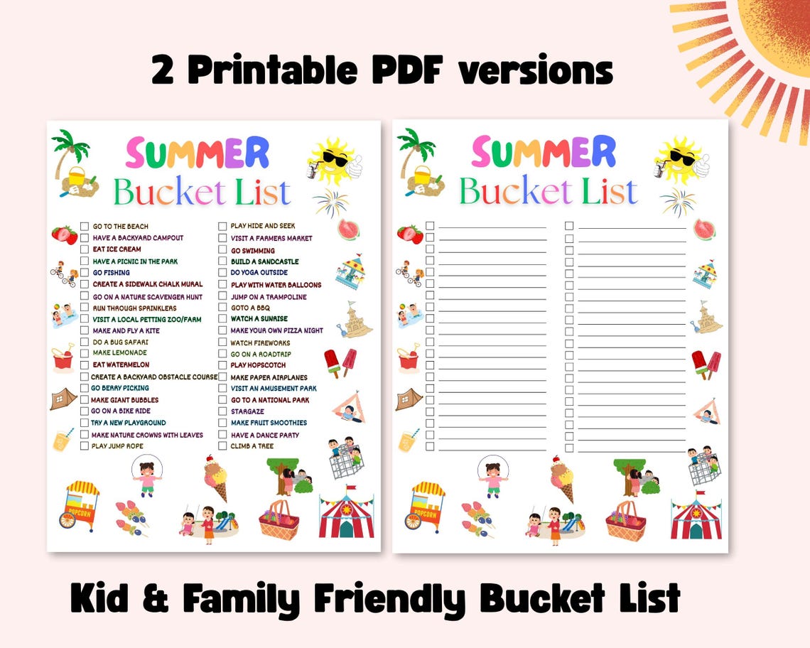 Summer Bucket List for Kids: Family Activities Printable (PDF Download ...
