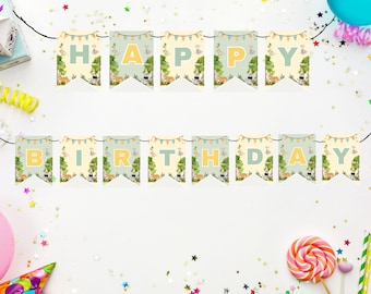 Safari Animals Happy Birthday Banner, Wild ONE TWO Party Bunting (Printable PDF)
