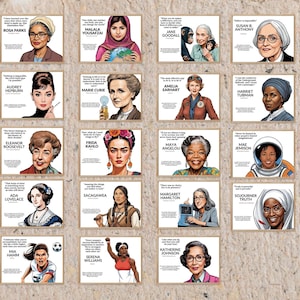 May include: Twenty square prints displaying portraits of notable women, each with a quote. The images feature women like Rosa Parks, Malala Yousafzai, and Maya Angelou. The portraits show a variety of skin tones and clothing styles.