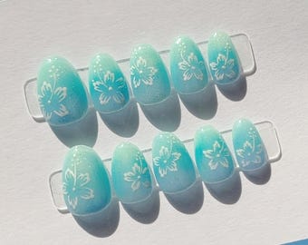 Tropical Gradient Hibiscus Vacation Press On Nails