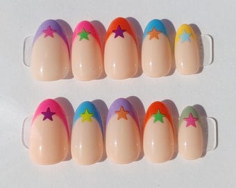 Multicolour starry french - Press On Nails