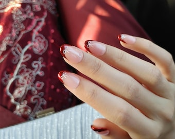 Red Chrome French With Bows - Ballerina - Customizable chrome -  Press On Nails