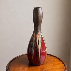 Vintage 18" Sculptural Ceramic Vase with Burgundy & Green Glaze
