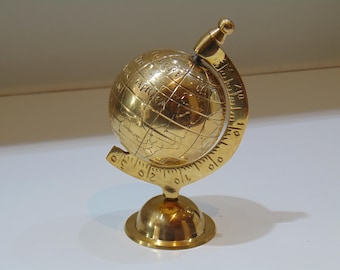 Antique Style Brass World Globe, Vintage Office Decor