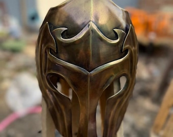 Handcrafted Medieval Warrior Helmet Mask, Antique Bronze Patina, Fantasy Decor