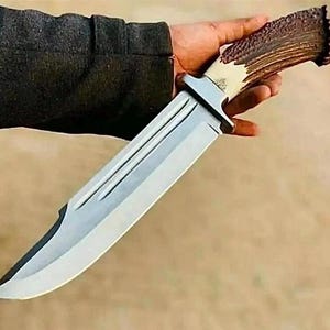 Couteau Bowie D2 de 15 po. fait main en acier à outils avec manche en bois de cerf - Cadeaux pour lui image 1