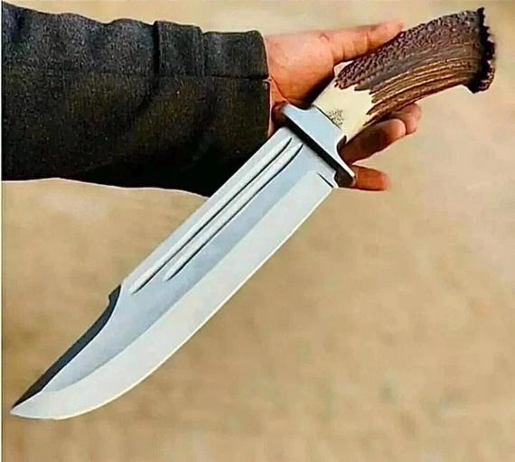 Handmade D2 Tool Steel 15”Bowie Knife with Stag Antler Handle-Gifts for him