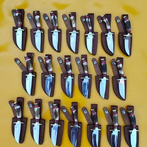 Lot of 10/20 pieces of Handmade 6” Hunting Knife | Carbon Steel Blade with Stag Antler Handle & Leather Sheath