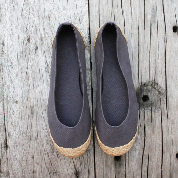Dark Grey Ballet Flat Espadrilles - Available in 6, 7, 8, 9 US Sizing / 36, 37.5, 38.5, 40 EUR Sizing