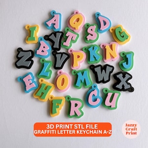 Graffiti Letter Keychain STL File, A–Z 3D Printable Alphabet Tag, Graffiti Keychain, Urban Letter Keychain, Bag Tag, Digital Download 3D