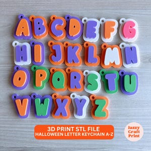 Halloween Letter Keychain STL File, A–Z 3D Printable Alphabet Tag, Halloween Keychain, Ghost Letter Keychain, Bag Tag, Digital Download 3D