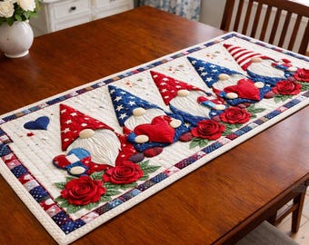 Camino de mesa con gnomos de los 250 años de Estados Unidos, camino de mesa del 250 aniversario de EE. UU., decoración patriótica 1776-2026, decoración para el comedor del Día de la Independencia.