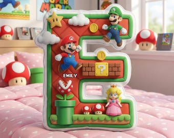 Almohada personalizada con forma de videojuego, almohada de peluche con nombre personalizado, diseño de princesa, seta y héroe de dibujos animados, almohada infantil, regalo para niños.