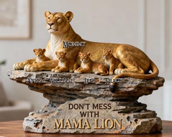 Placa plana personalizada "No te metas con mamá león", placa con nombre personalizado para mamá e hijos, regalo para el Día de la Madre, estatua familiar para decoración del hogar